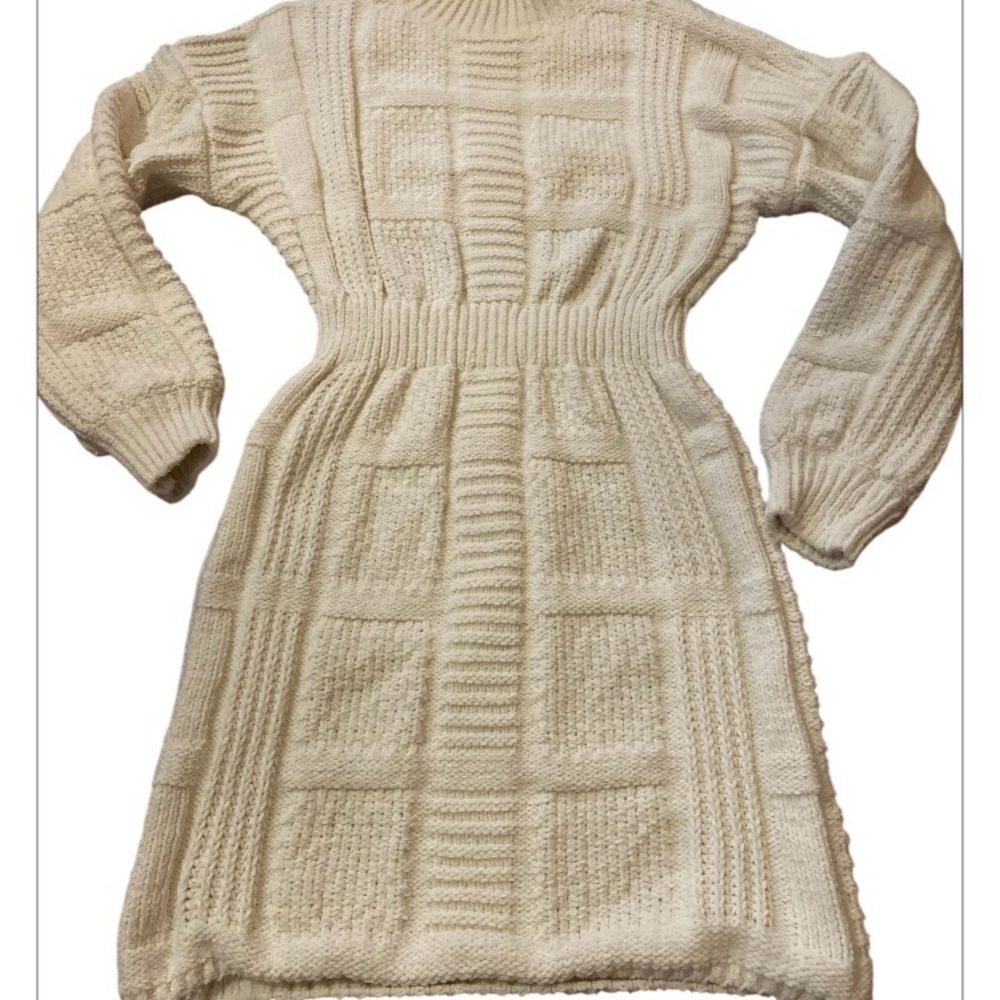 Lulus Patchwork it Cream Cable Knit Cutout Sweater mini Dress size small - Picture 6 of 13